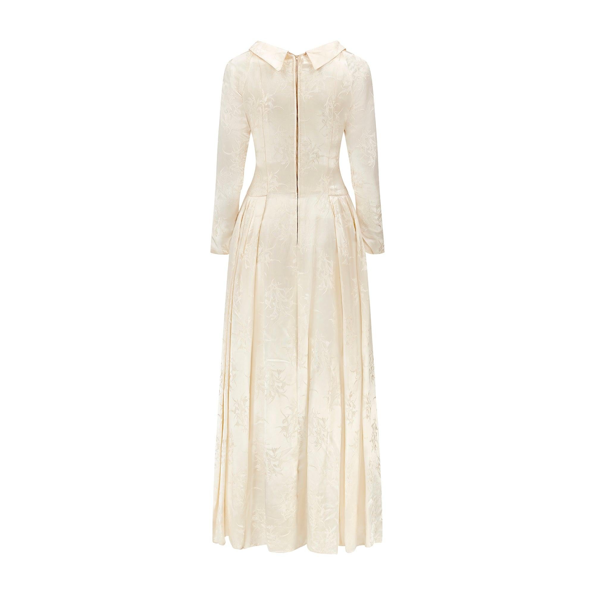 Vestido de novia floral en jacquard crema de los años 50 Blanco en venta