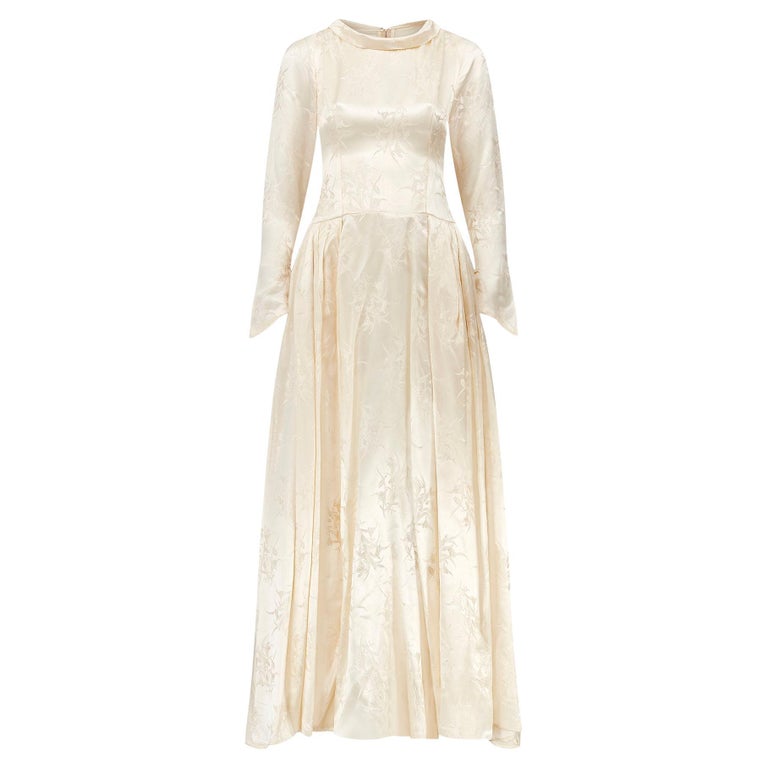 cream 50s dress 1950s Cream Jacquard Floral Wedding Dress For Sale at 1stDibs