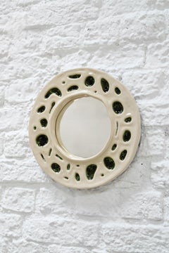1950s Cream & Moss Green Organic Ceramic French Mirror