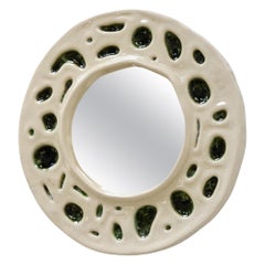 1950s Cream & Moss Green Organic Ceramic French Mirror