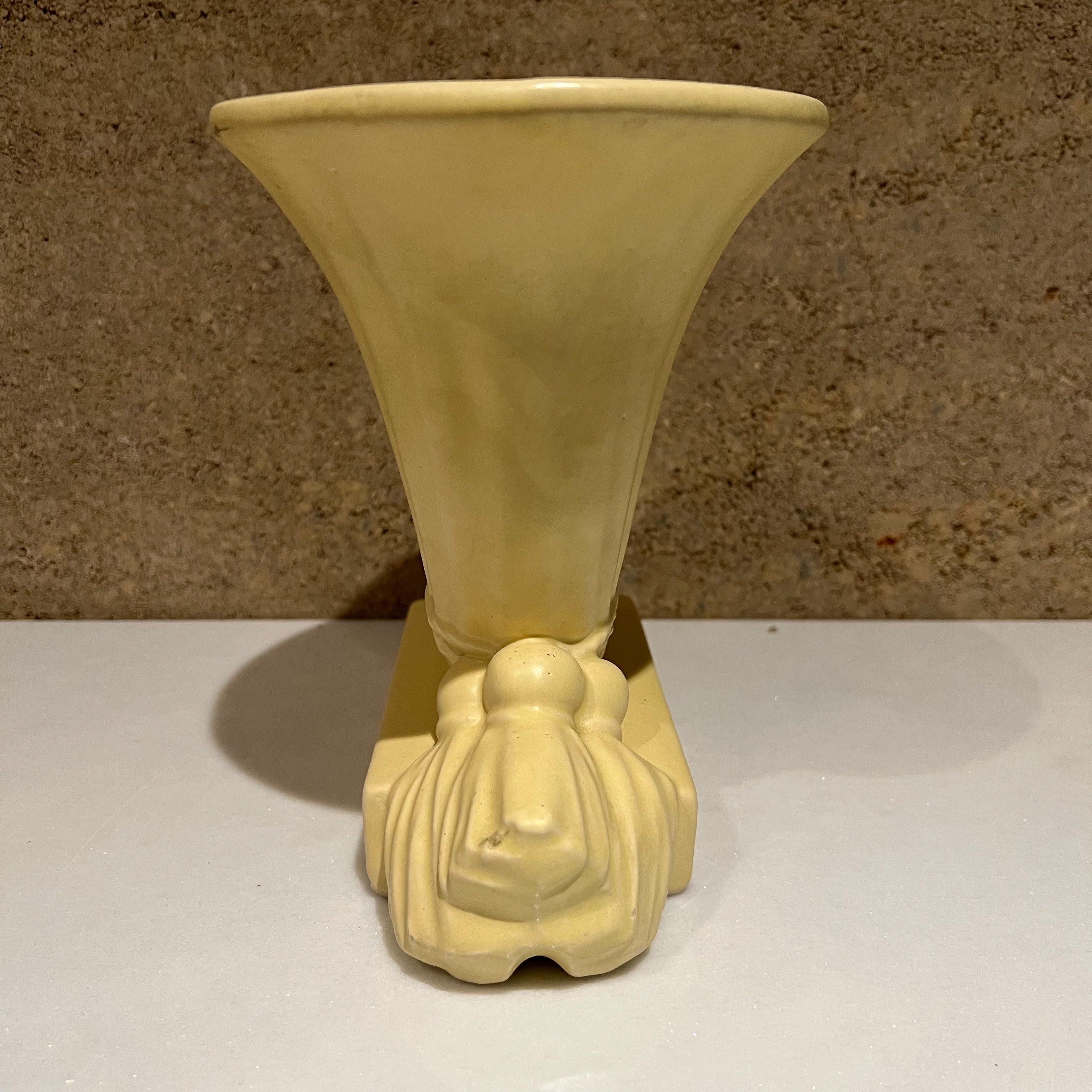 Mid-Century Modern 1950s, Creamy Tasseled Trumpet Horn of Plenty Decorative Ceramic Art Deco