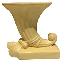1950s, Creamy Tasseled Trumpet Horn of Plenty Decorative Ceramic Art Deco