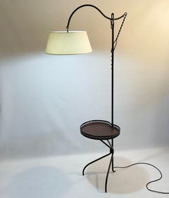 1950s Crémaillère Floor Lamp with Side Table Attributed to Jacques Adnet France