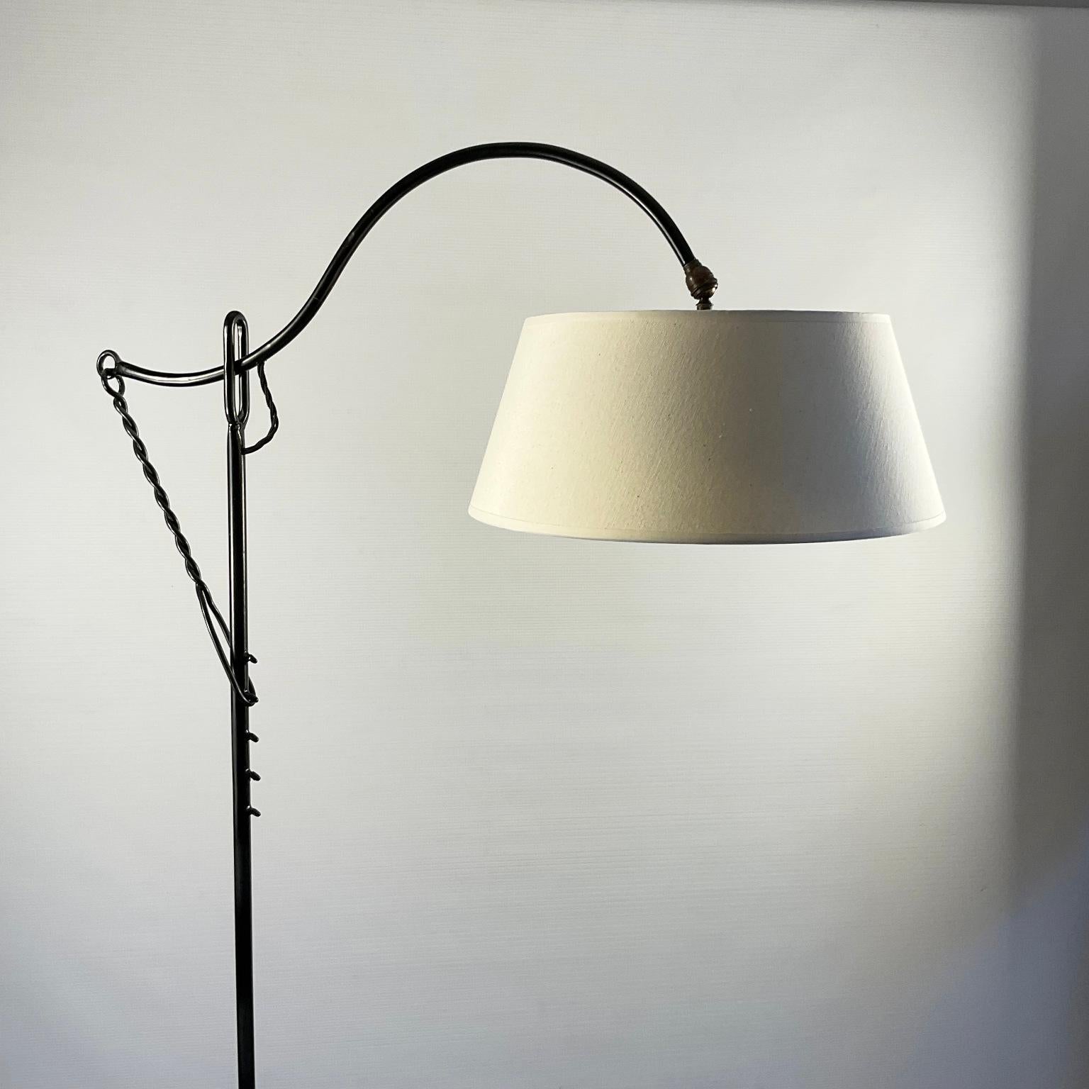 Metalwork 1950s Crémaillère Floor Lamp with Side Table Attributed to Jacques Adnet France For Sale