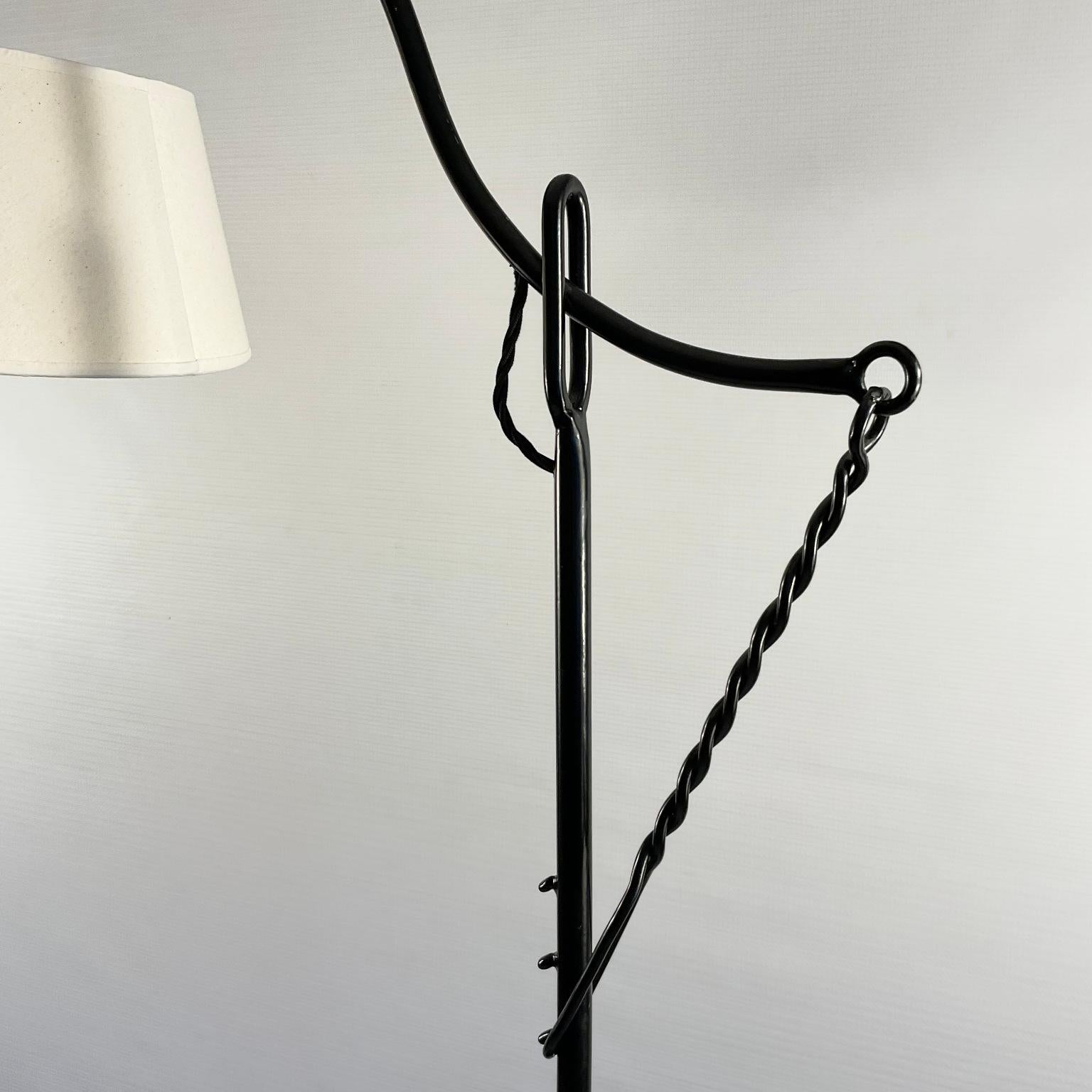 Mid-20th Century 1950s Crémaillère Floor Lamp with Side Table Attributed to Jacques Adnet France For Sale