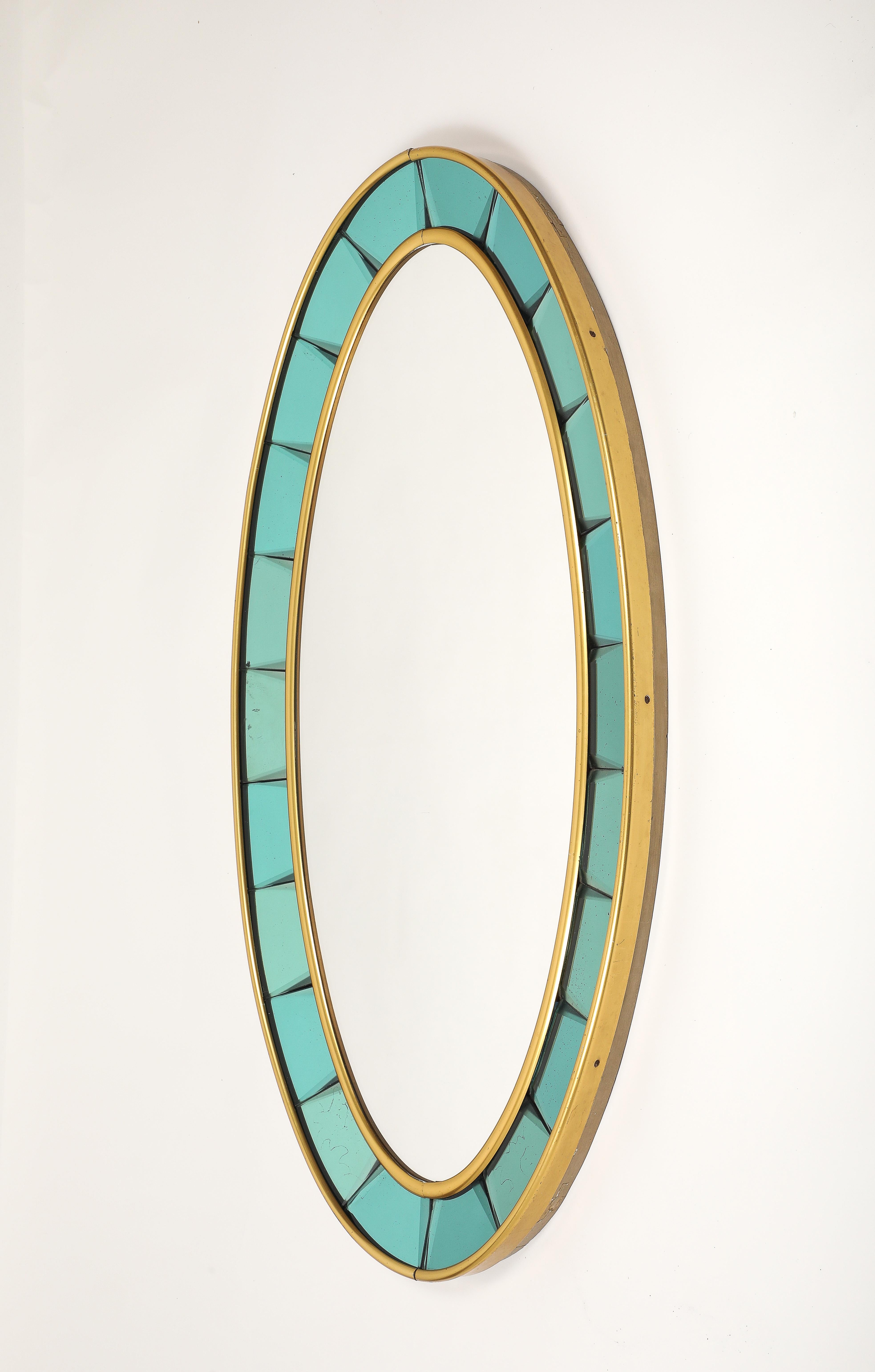 1950er Cristal Art Oval Gold Hand-Cut abgeschrägte Glasspiegel Model No. 2727 (Italienisch) im Angebot