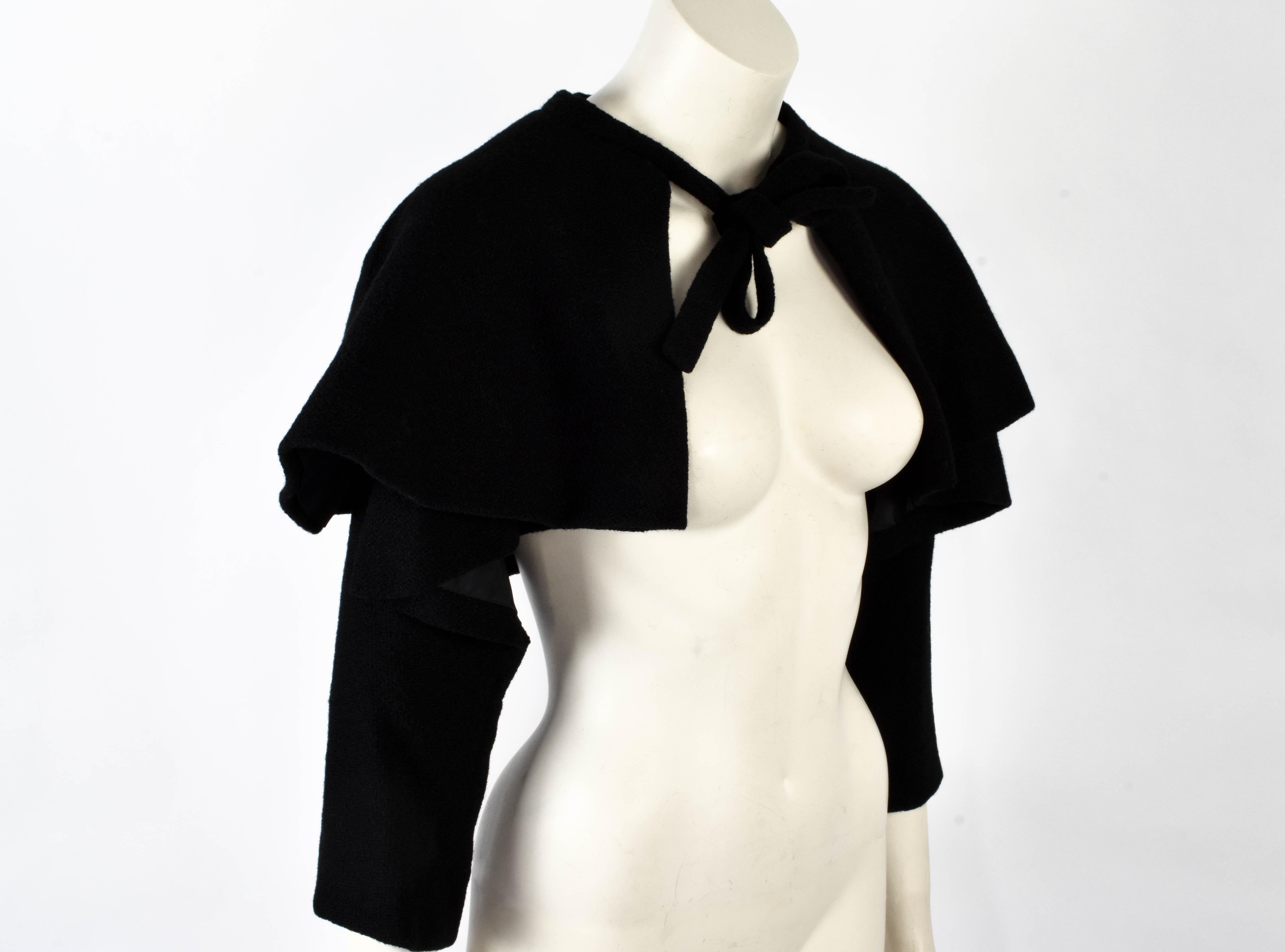 Women's 1950s Cristóbal Balenciaga Haute Couture Black Cape with Sleeves, Numbered 62289