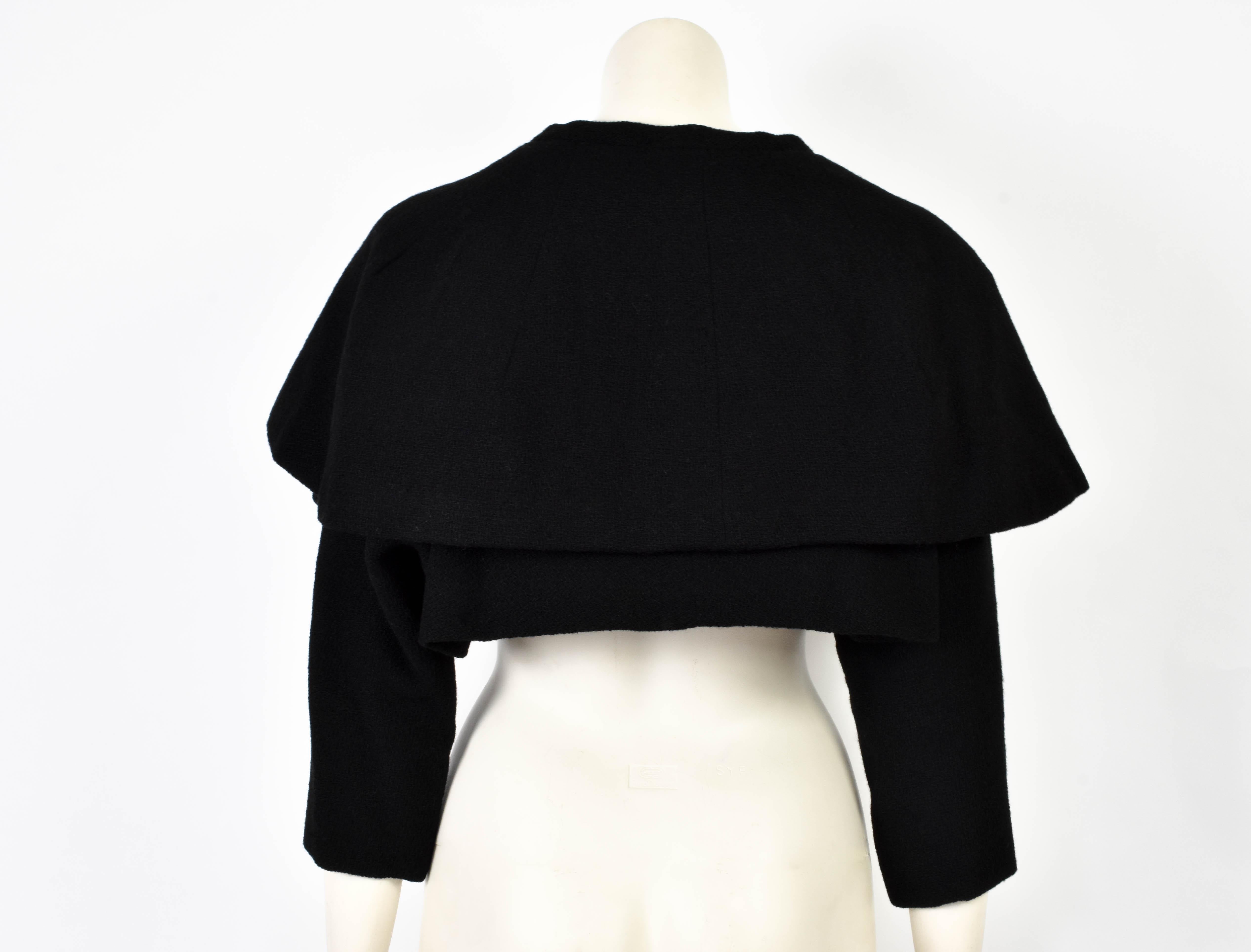 1950s Cristóbal Balenciaga Haute Couture Black Cape with Sleeves, Numbered 62289 1