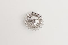 1950s Crown Trifari Rhodium Plated White Cabochon Clear Rhinestone Clip Earrings