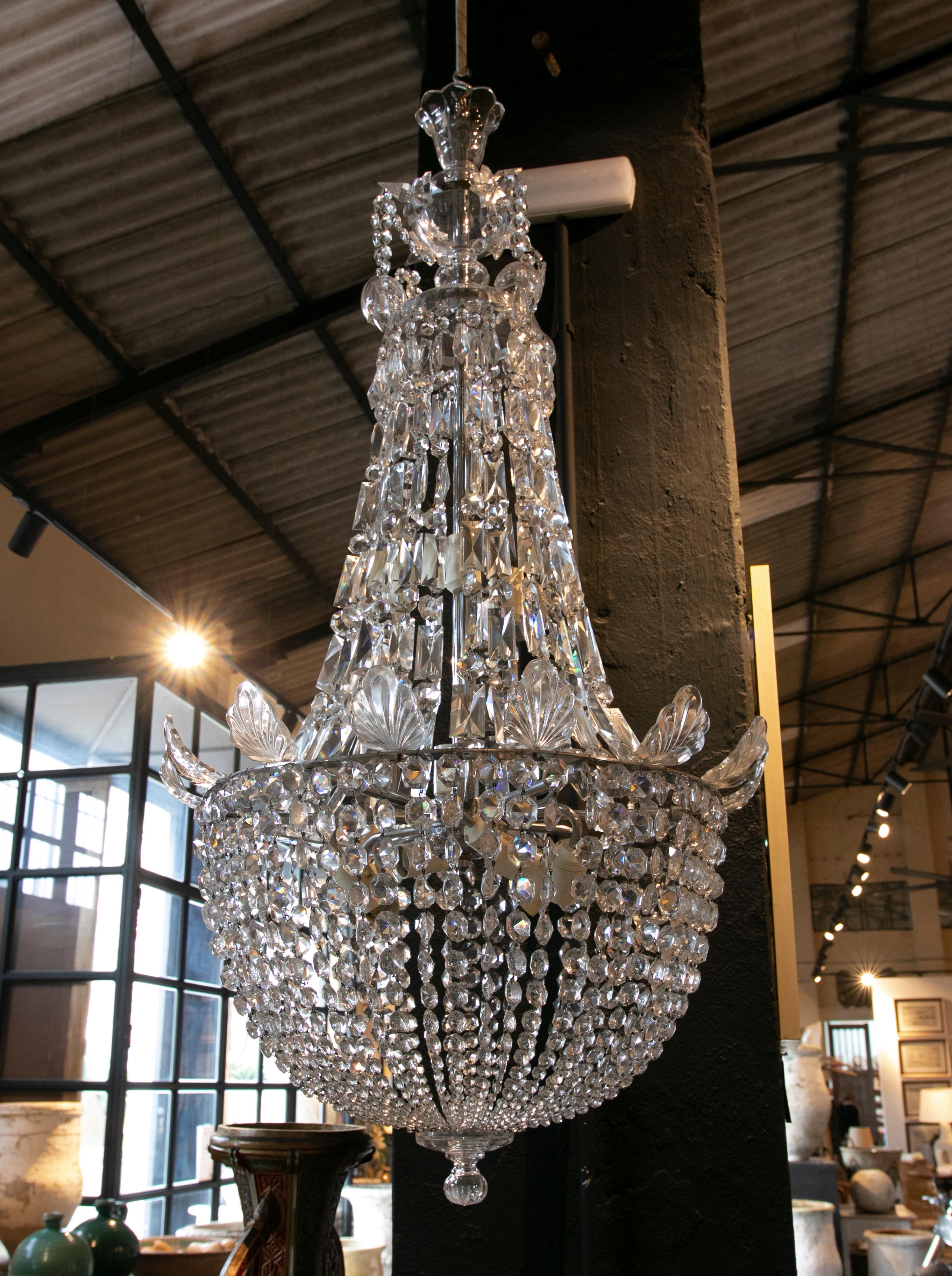 French 1950s Crystal Ceiling Lamp For Sale