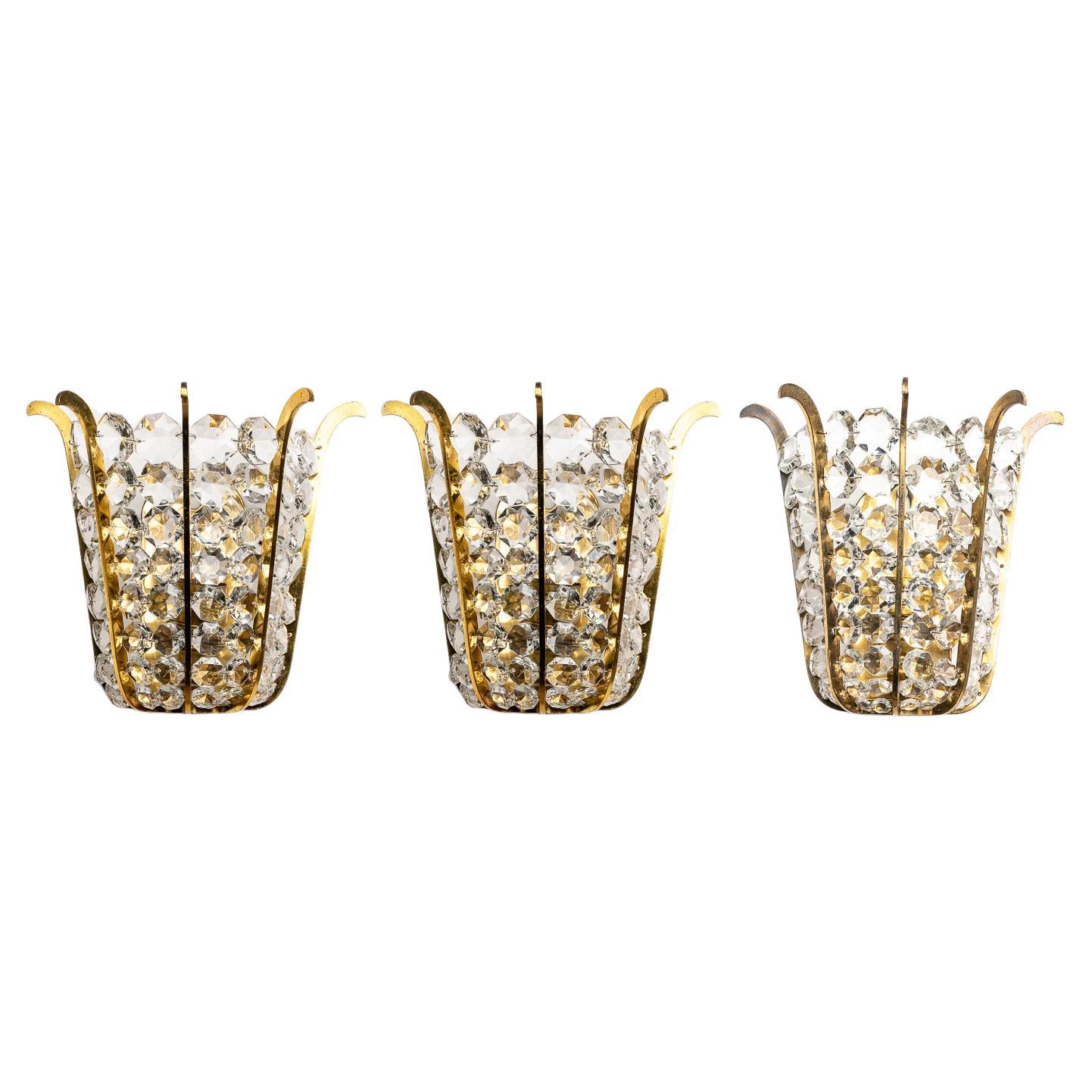 1950's Crystal Glass and Brass Sconces by Bakalowits & Söhne