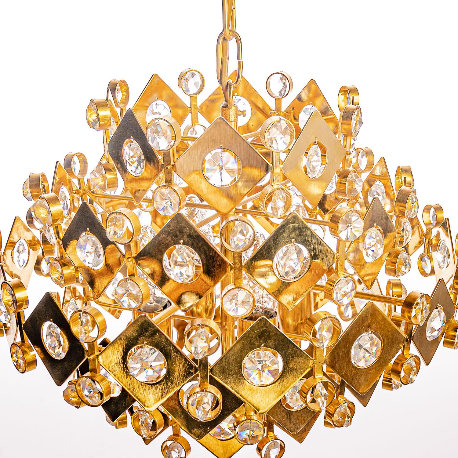 1950's Crystal Glass & Brass Chandelier in Style of Palwa For Sale 4