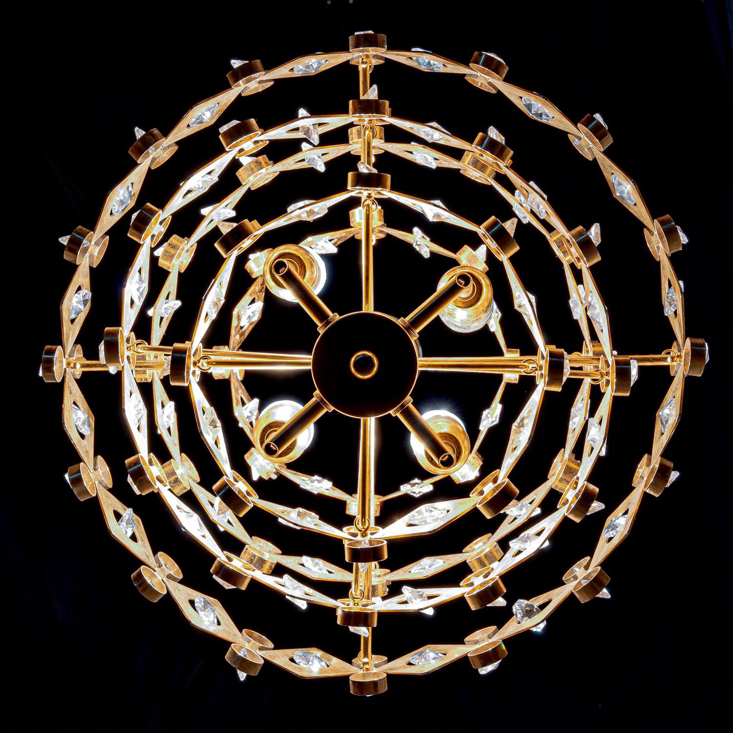 German 1950's Crystal Glass & Brass Chandelier in Style of Palwa For Sale