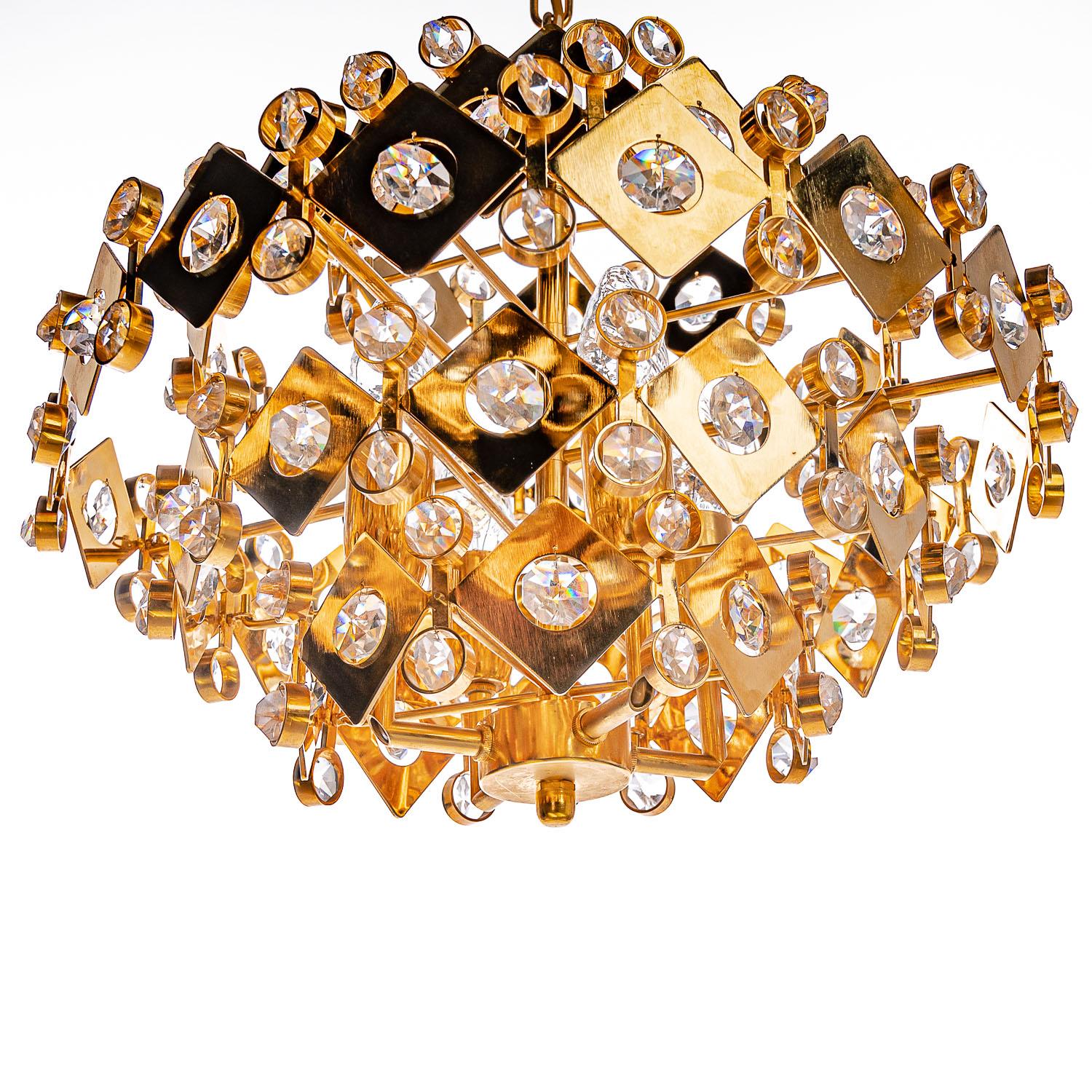20th Century 1950's Crystal Glass & Brass Chandelier in Style of Palwa For Sale