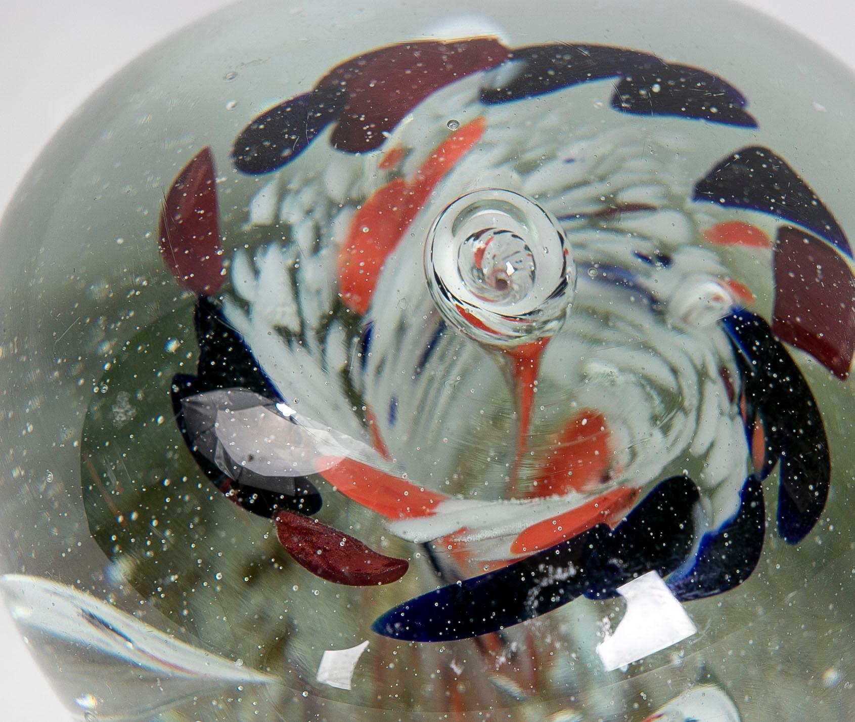 1950s Crystal Paperweight with Colours Decoration For Sale 5