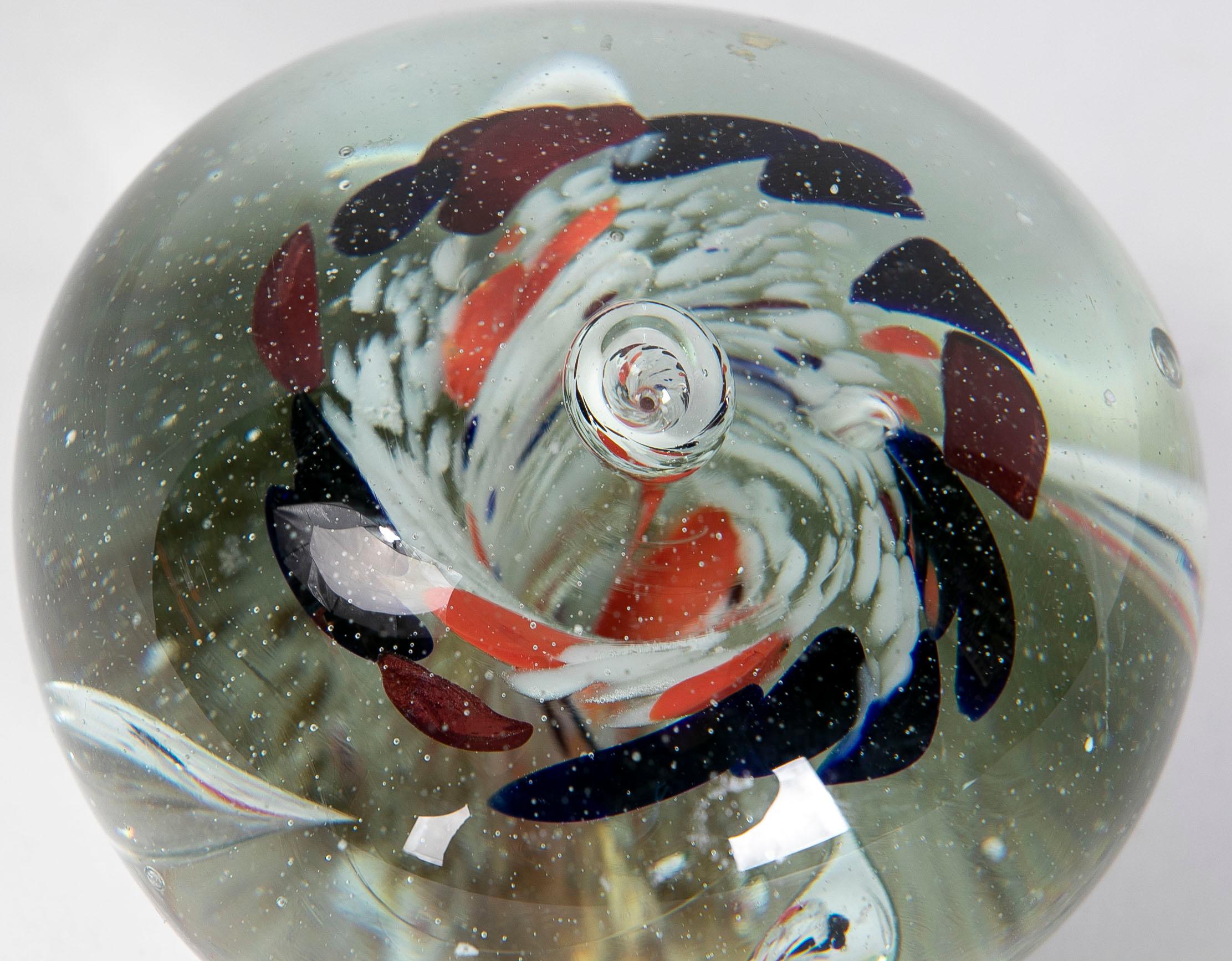 1950s Crystal Paperweight with Colours Decoration For Sale 6