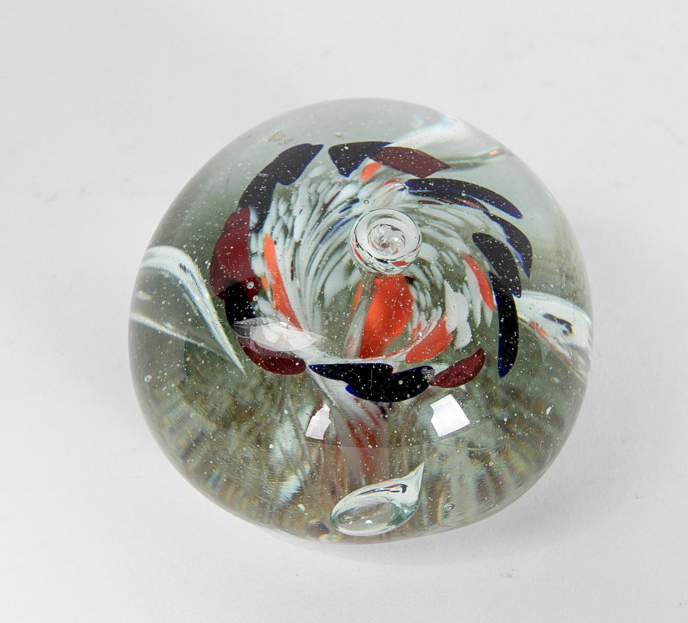 European 1950s Crystal Paperweight with Colours Decoration For Sale