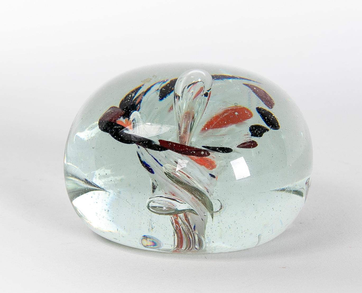 Glass 1950s Crystal Paperweight with Colours Decoration For Sale