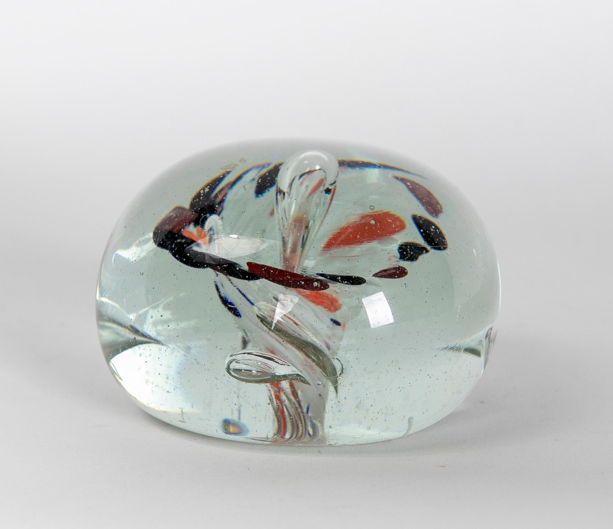 1950s Crystal Paperweight with Colours Decoration For Sale 1