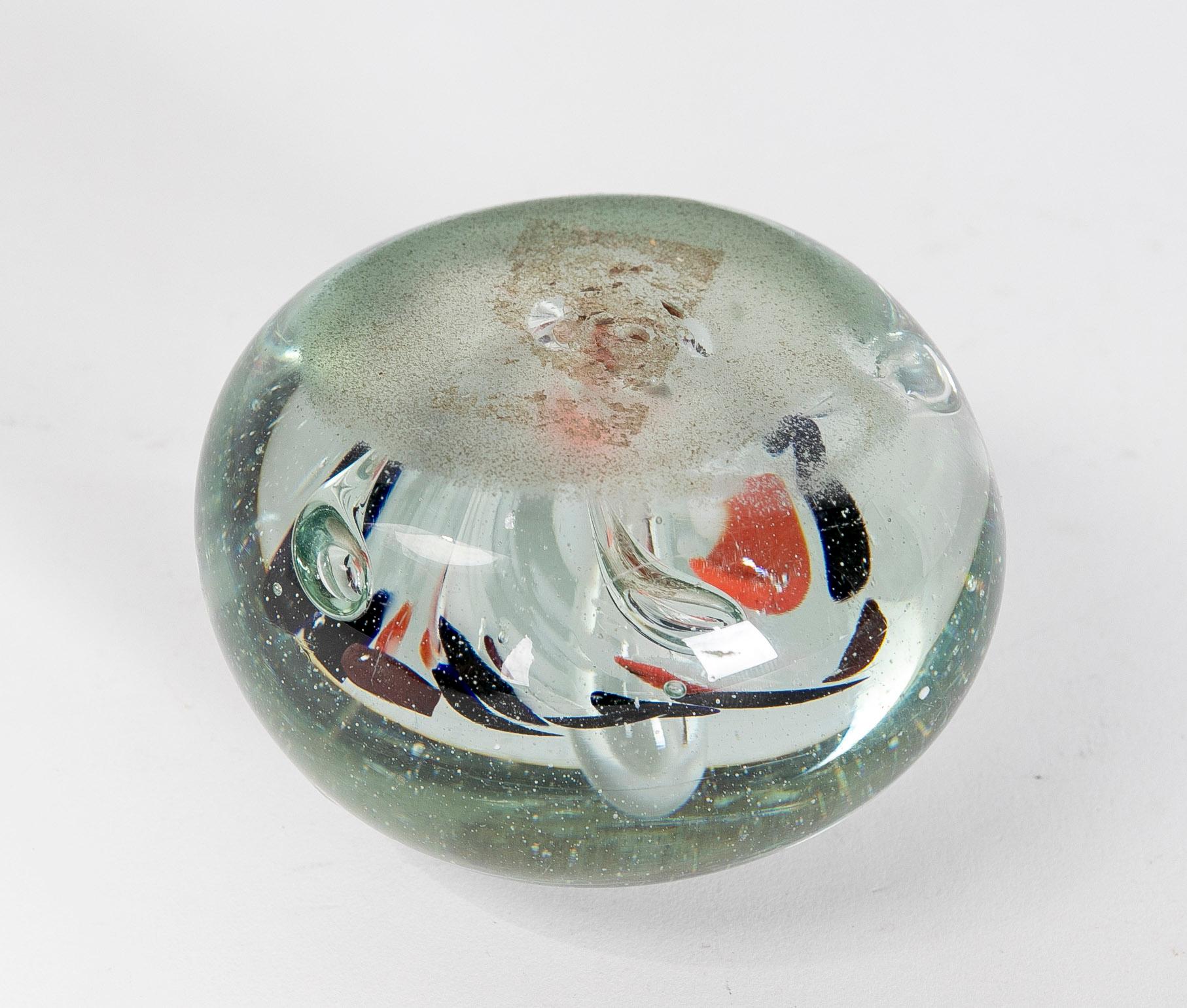 1950s Crystal Paperweight with Colours Decoration For Sale 3