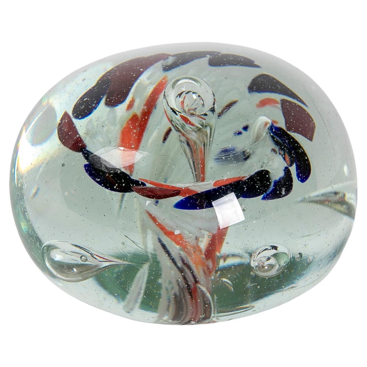1950s Crystal Paperweight with Colours Decoration For Sale