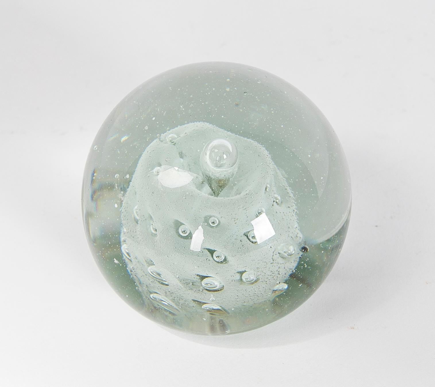 1950s Crystal Paperweight with Decoration inside with bubbles.