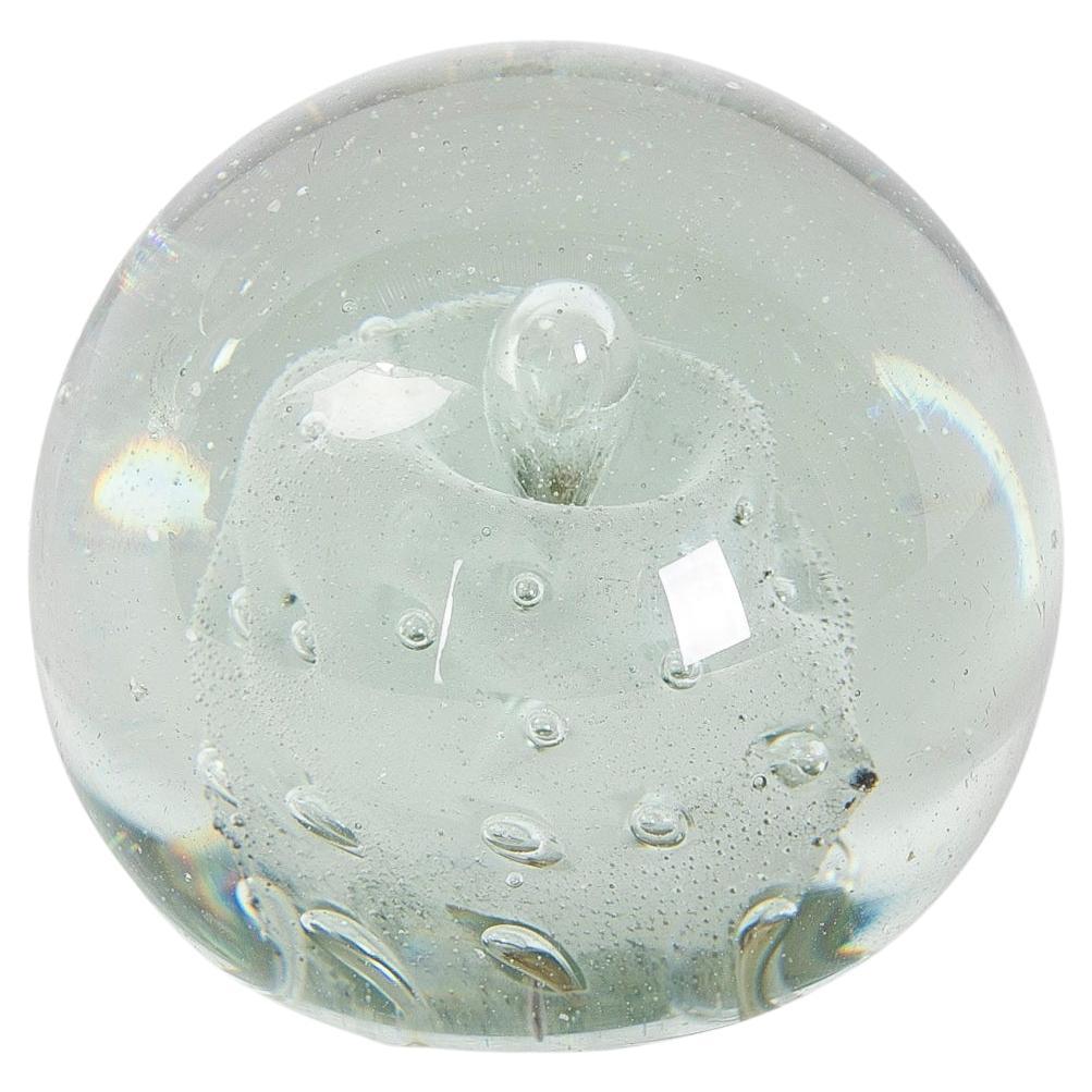 1950s Crystal Paperweight with Decoration Inside with Bubbles For Sale