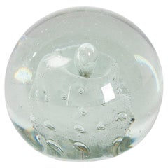 Vintage 1950s Crystal Paperweight with Decoration Inside with Bubbles