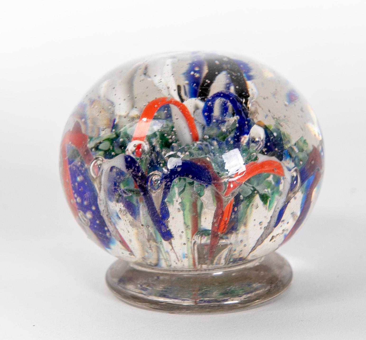  1950s Crystal Paperweight with Different Colors Decoration and Base For Sale 4