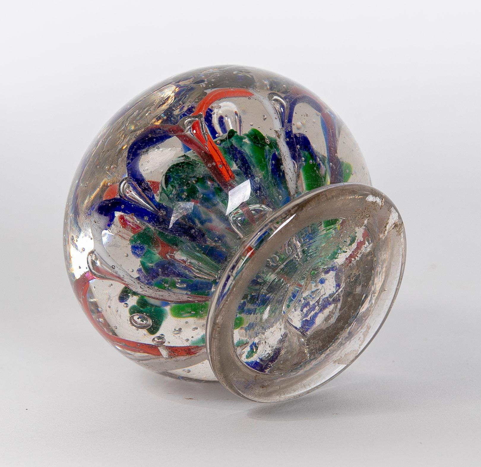  1950s Crystal Paperweight with Different Colors Decoration and Base For Sale 5