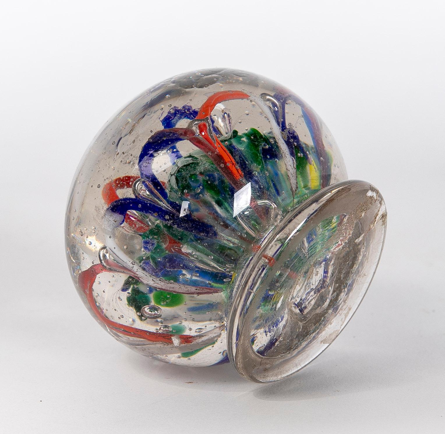  1950s Crystal Paperweight with Different Colors Decoration and Base For Sale 6