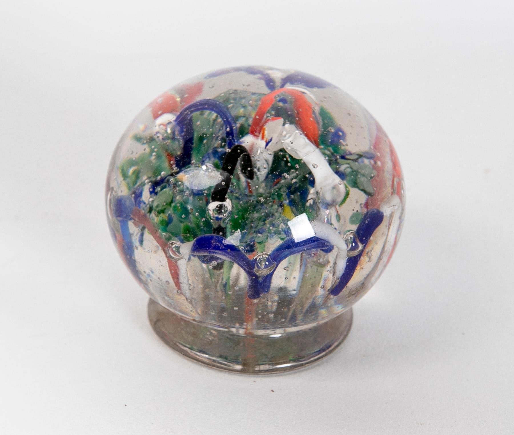 1950s Crystal Paperweight with different colors Decoration and base.