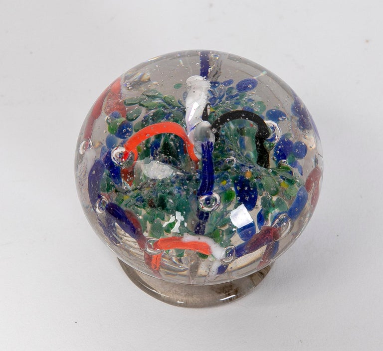 1950s Crystal Paperweight with Different Colors Decoration and Base For ...