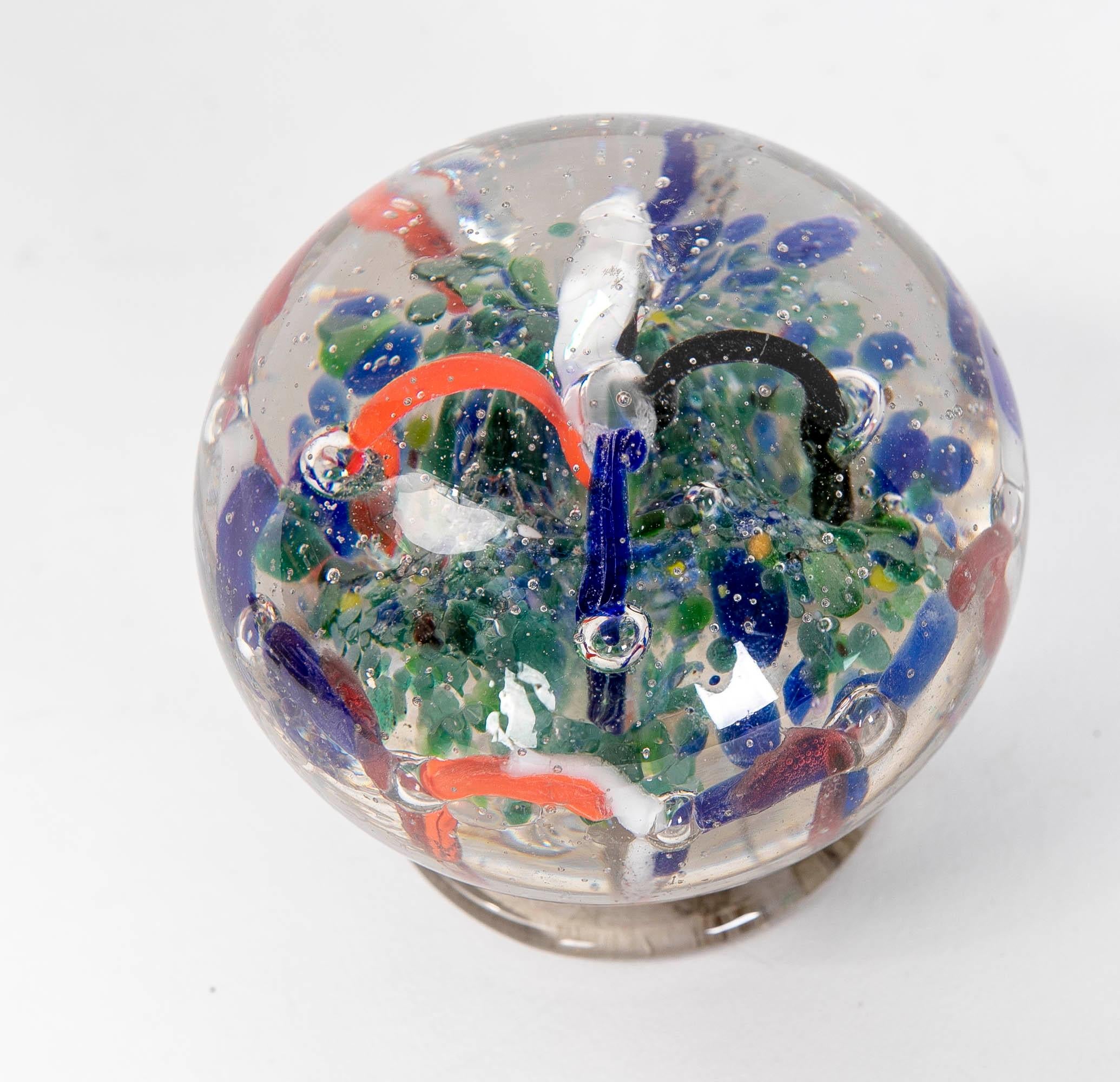 1950s Crystal Paperweight with Different Colors Decoration and Base For Sale 2