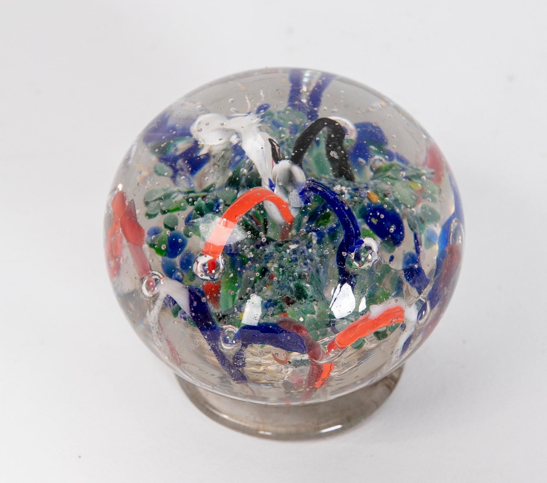  1950s Crystal Paperweight with Different Colors Decoration and Base For Sale 3