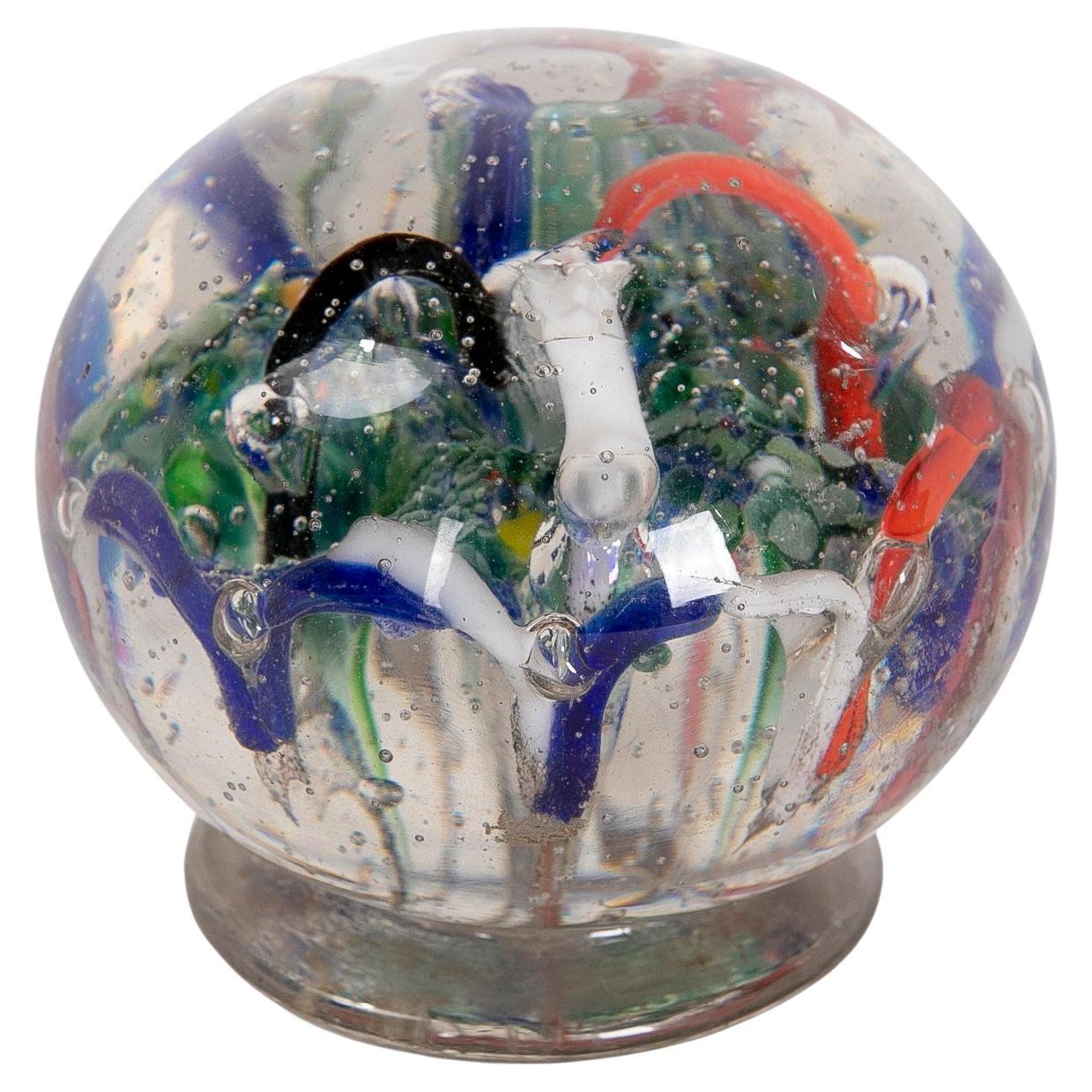  1950s Crystal Paperweight with Different Colors Decoration and Base For Sale