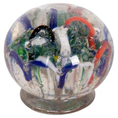 Antique  1950s Crystal Paperweight with Different Colors Decoration and Base