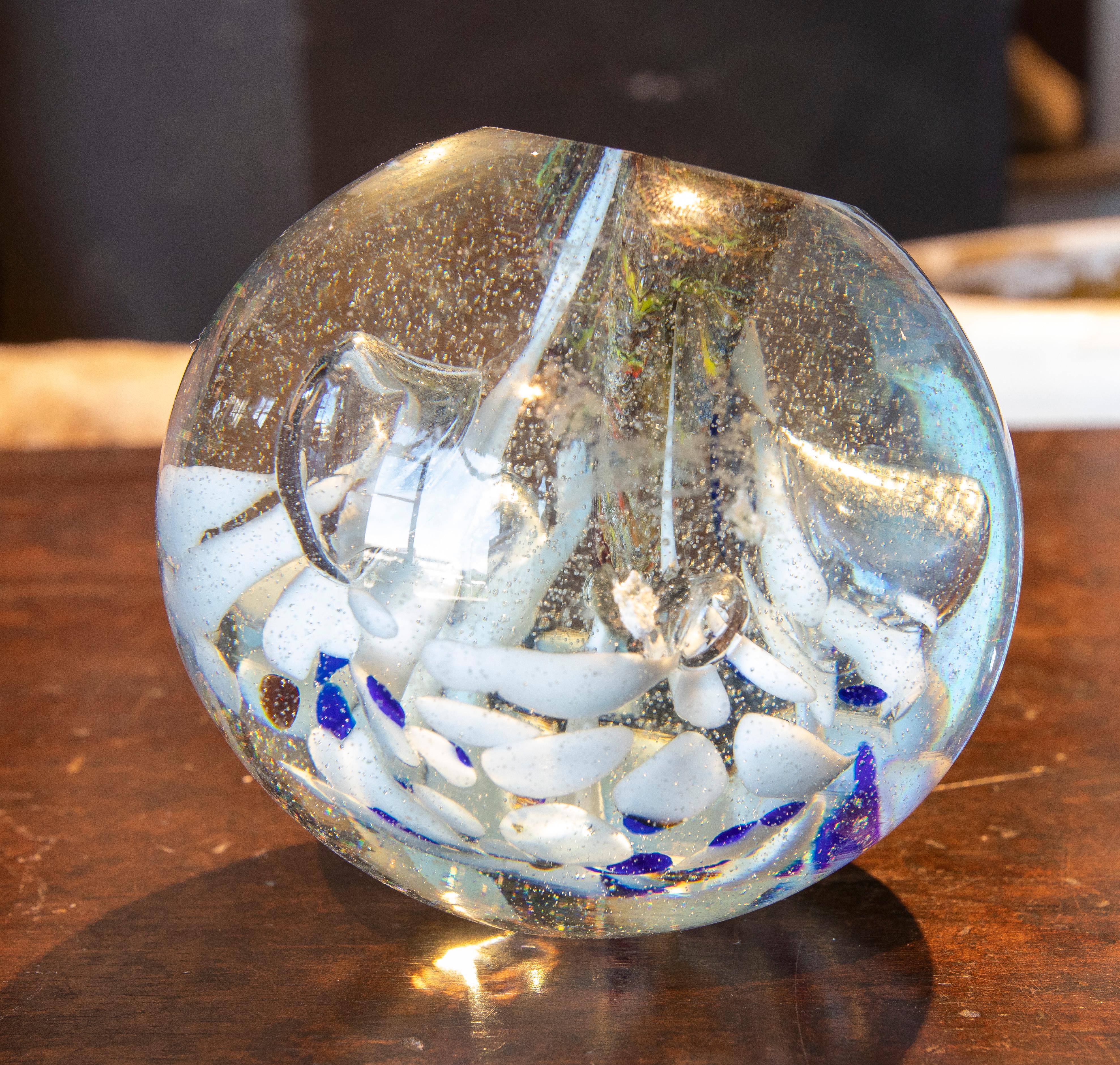 1950s Crystal Paperweight with Flower Decoration 5
