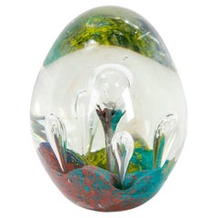 1950s Crystal Paperweight with Flower Decoration