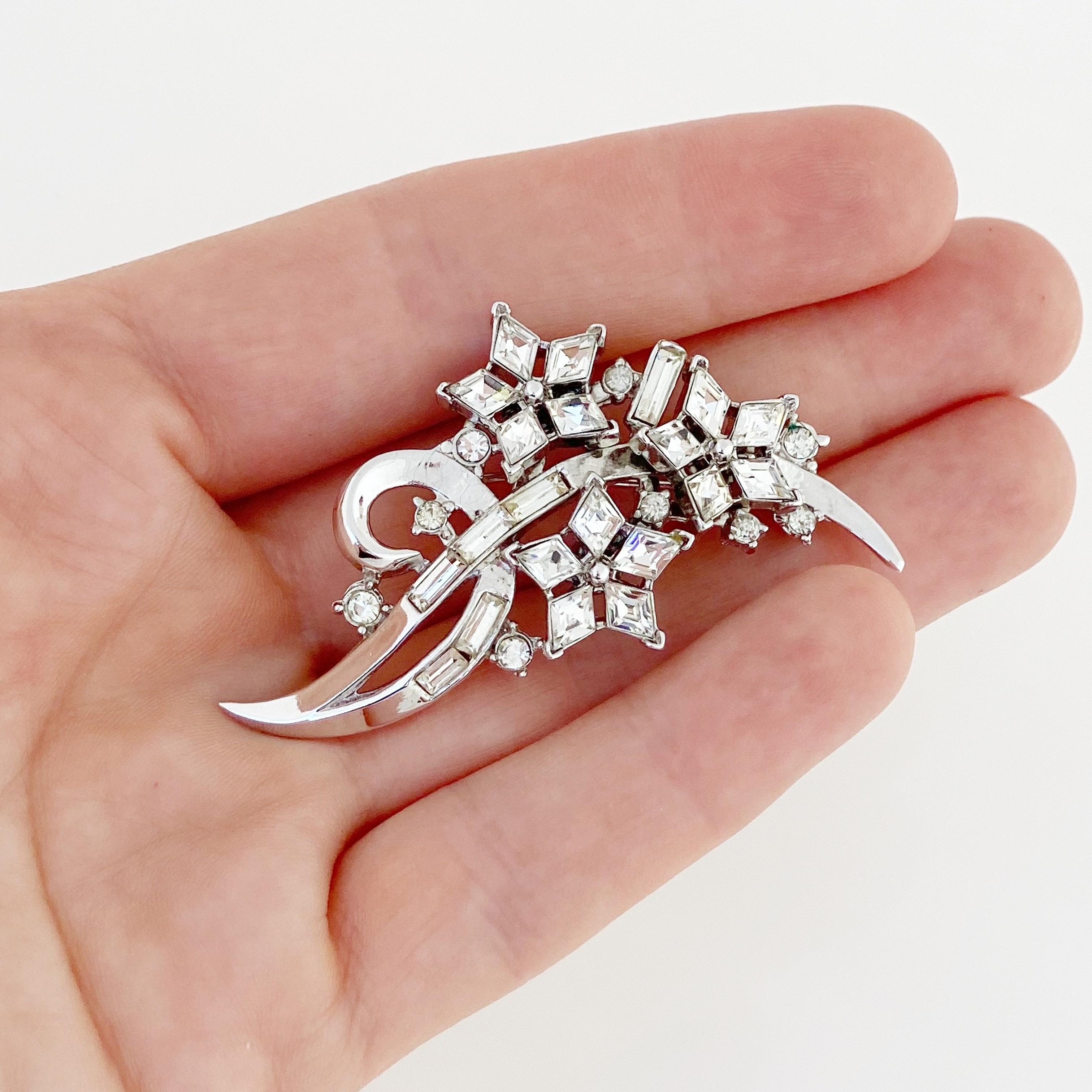 1950s Crystal Twinkle Series Floral Brooch By Alfred Philippe For Crown Trifari 1