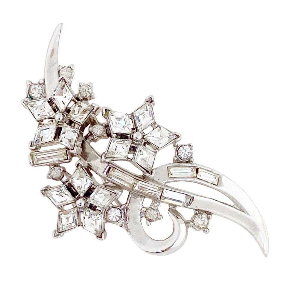 Trifari Alfred Philippe Invisibly Set Sapphire Flower Brooch For Sale ...