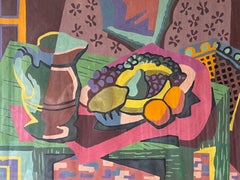 1950s Cubist Modernist Still Life Painting - Framed Geometric Fruit Composition