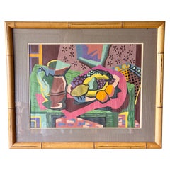 1950s Cubist Modernist Still Life Painting - Framed Geometric Fruit Composition