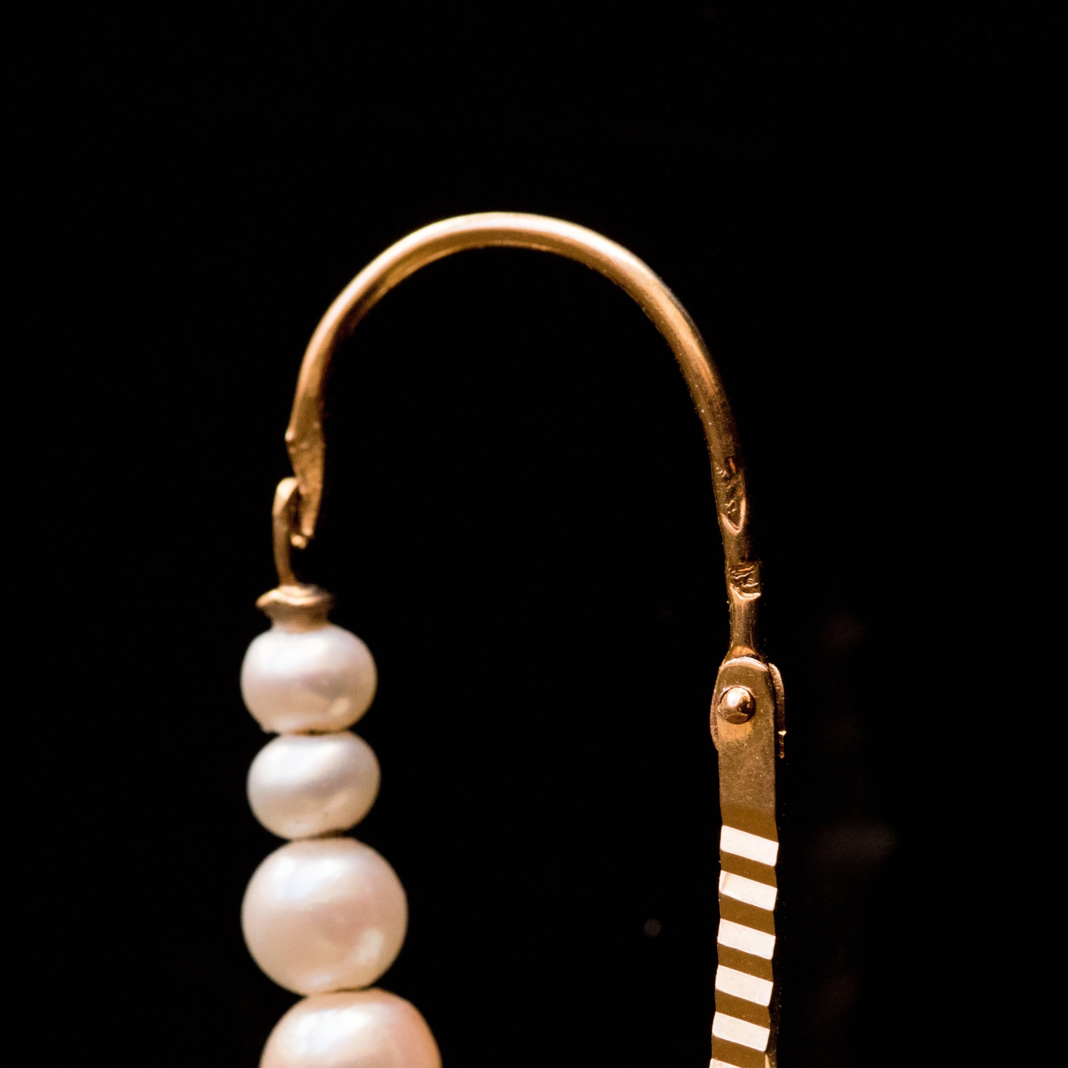 1950s Cultured Pearl 18 karats Yellow Gold Hoop Earring 5