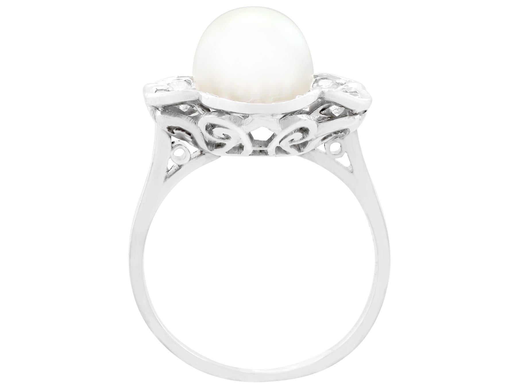1950s Cultured Pearl and 1.02 Carat Diamond Platinum Cluster Ring For Sale 2