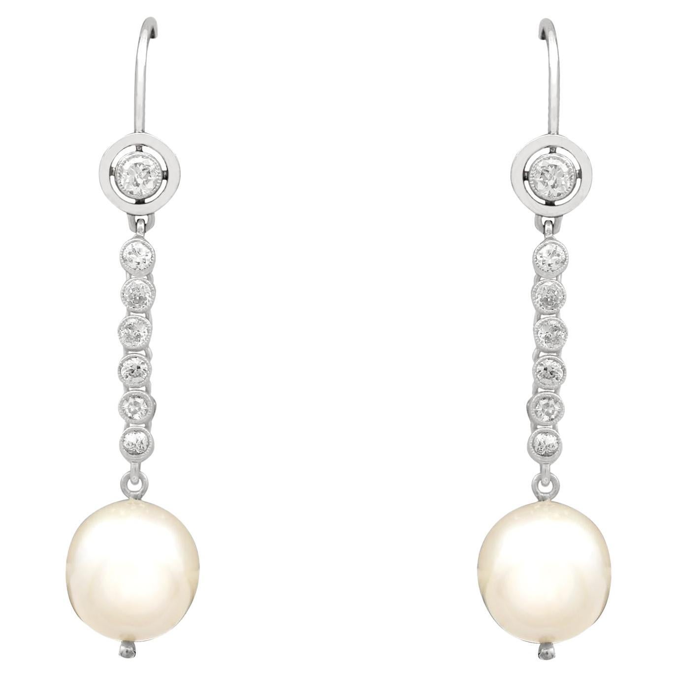 1950s Cultured Pearl and Diamond Platinum Drop Earrings