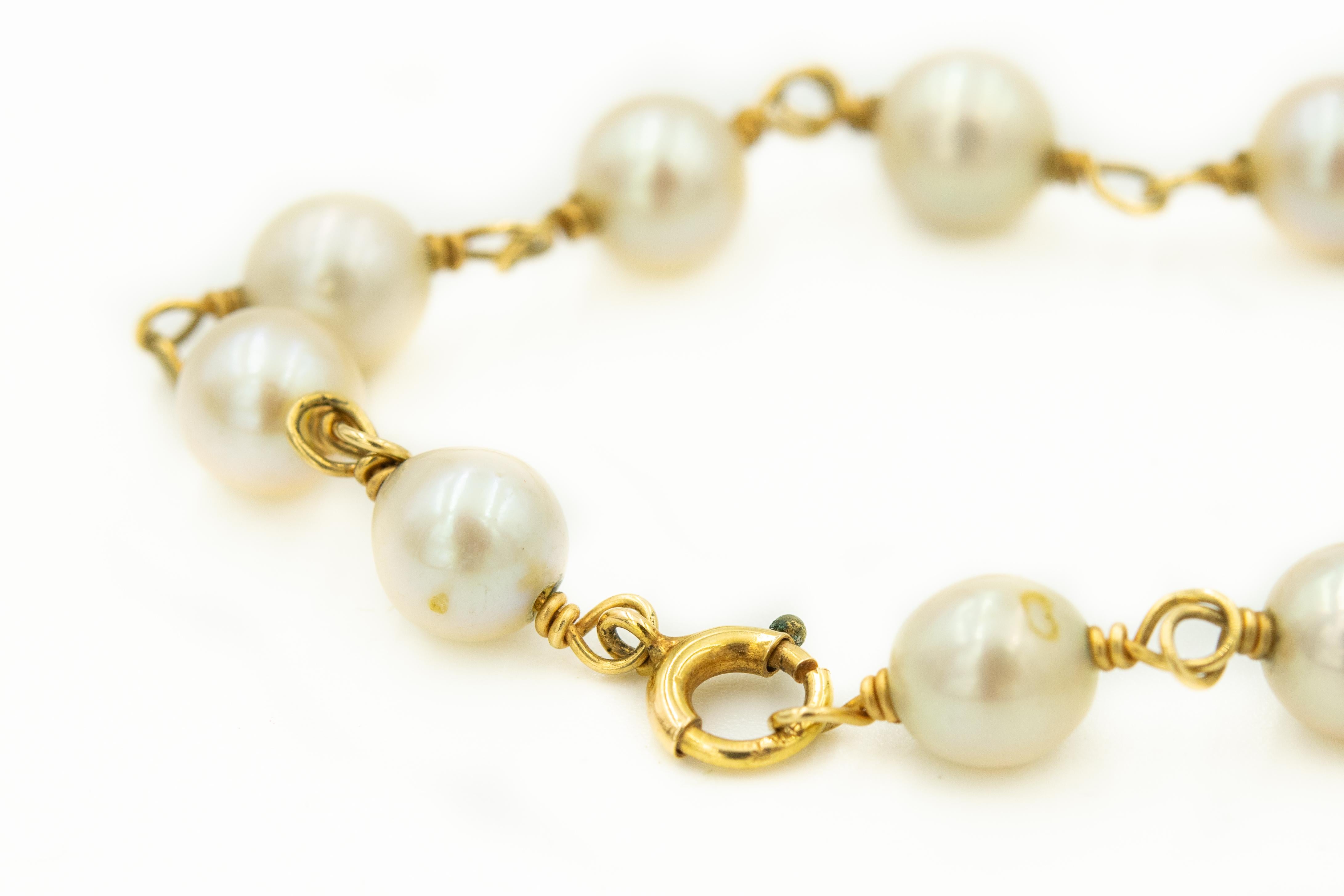 1950s Cultured Pearl by the Yard Gold Necklace or Two Bracelets For Sale 1