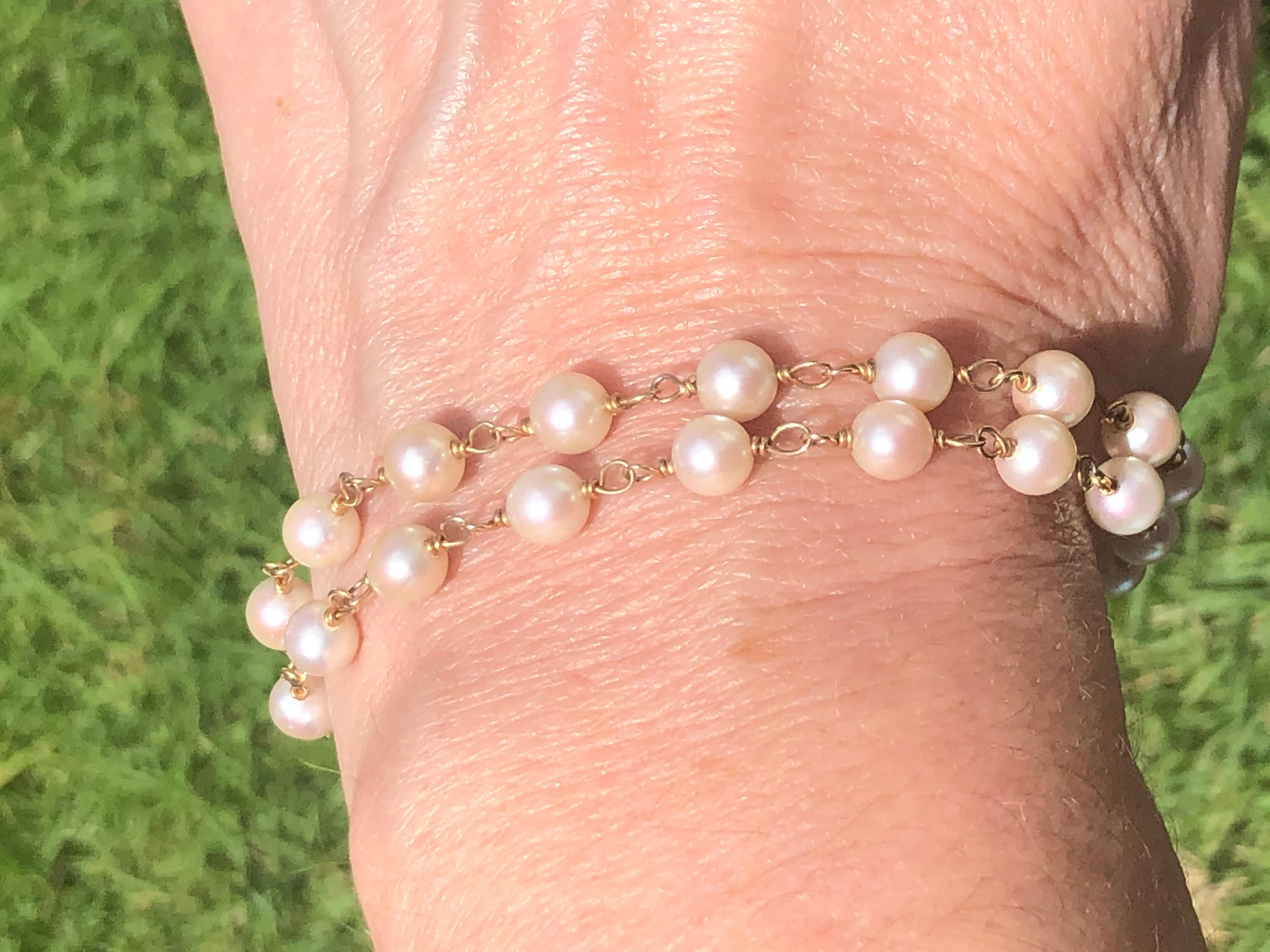 1950s Cultured Pearl by the Yard Gold Necklace or Two Bracelets For Sale 2
