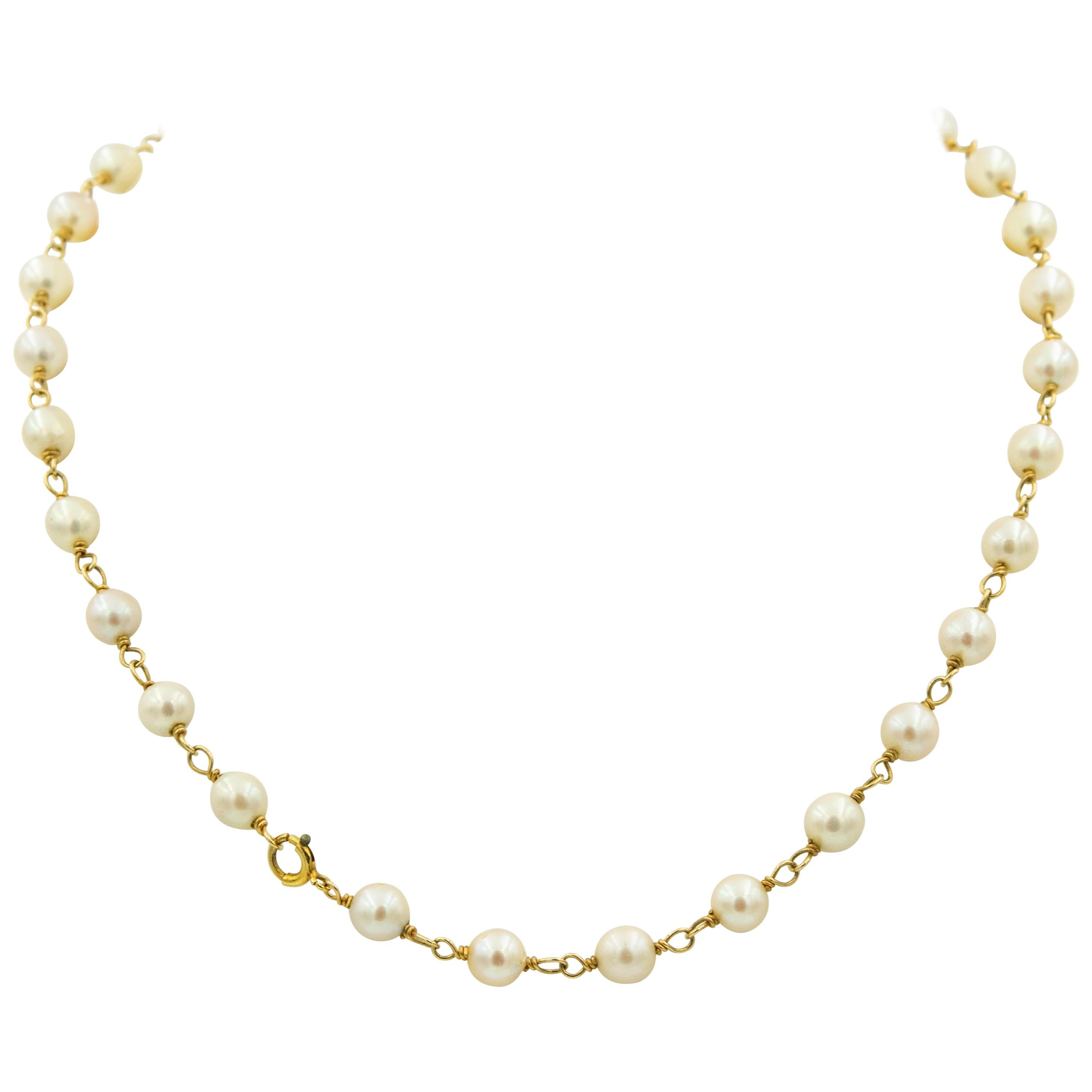 1950s Cultured Pearl by the Yard Gold Halskette oder zwei Armbänder im Angebot