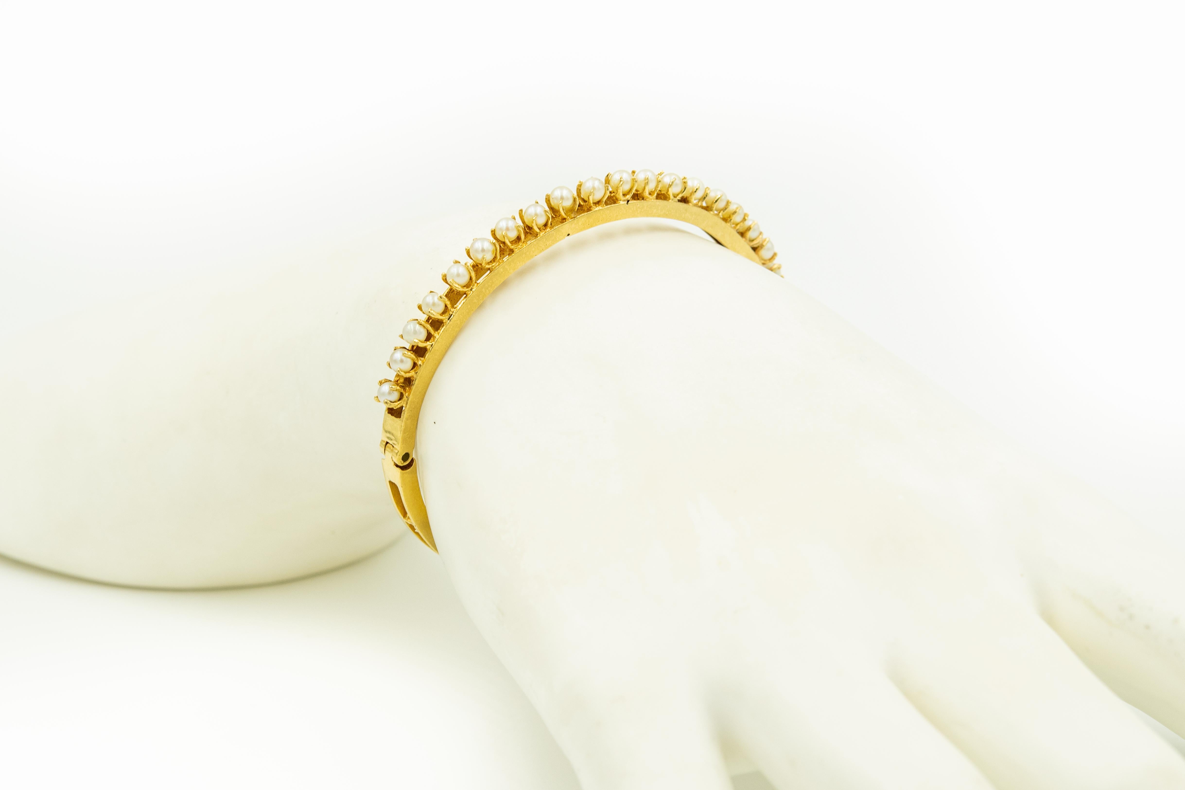 1950s Cultured Pearl Yellow Gold Bangle Bracelet 2